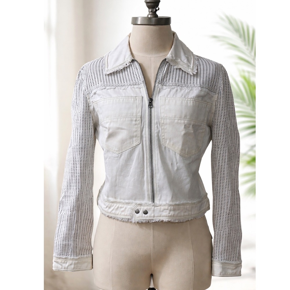 Jakett NY Leather Twill Jacket White Perforated Moto Cropped Utility